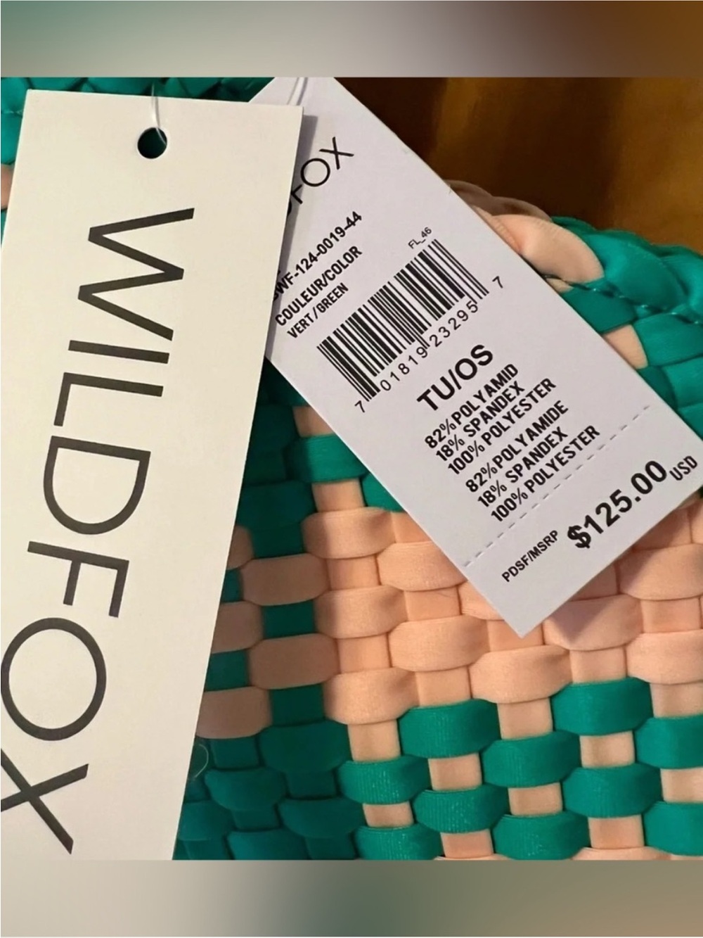 Wildfox Woven Beach Bag / Tote - NWT $125 retail - Turquoise & Cream Neoprene - Picture 4 of 6